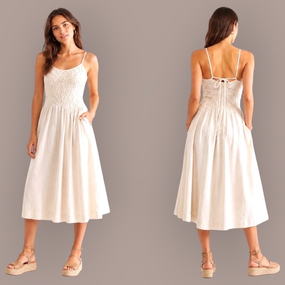 Free People Dresses & Skirts - Free People Endless Summer Ivory 100% Cotton Smocked Midi Dress Large Pockets